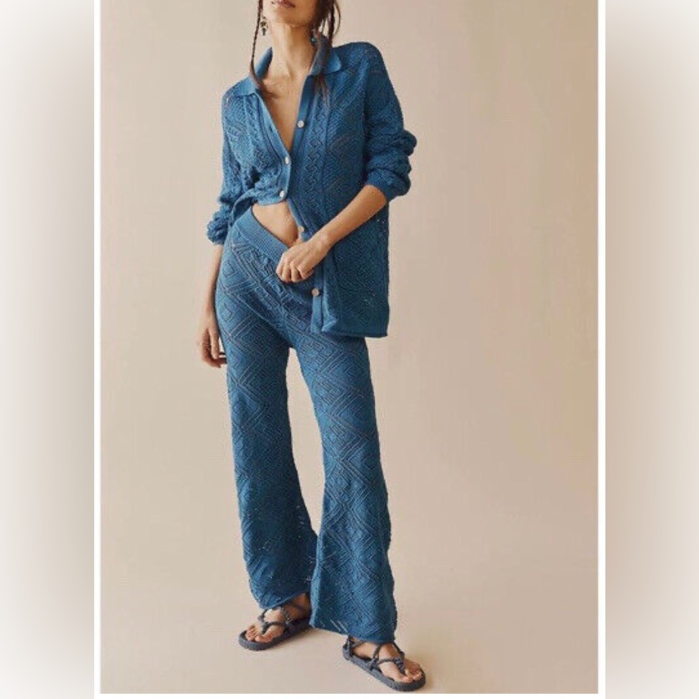 Free People Blue Textured Cardigan